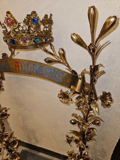 Rare Gilt Brass Altar Stand with Crown - 19th Century