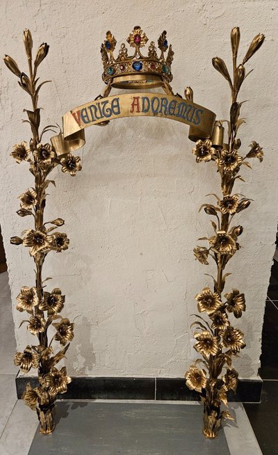 Rare Gilt Brass Altar Stand with Crown - 19th Century