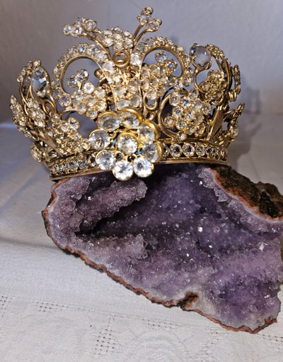 Couronne De Statue Religieuse En Laiton Et Strass - époque 19ème -