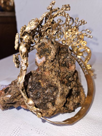 Couronne De Statue Religieuse En Laiton Et Strass - époque 19ème -