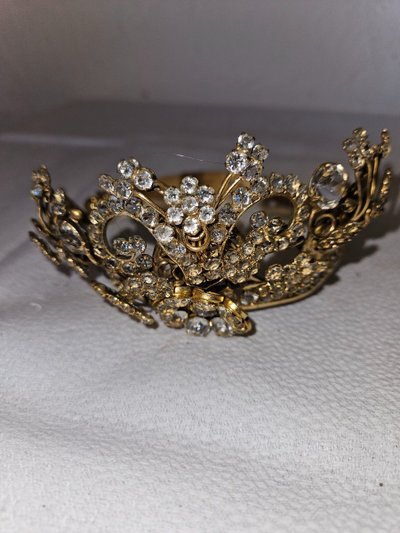 Couronne De Statue Religieuse En Laiton Et Strass - époque 19ème -