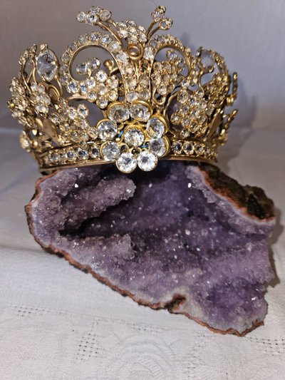 Couronne De Statue Religieuse En Laiton Et Strass - époque 19ème -