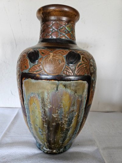 Art Deco Vase Von Joseph Mougin (1876 - 1961) Aus glasiertem Steingut.