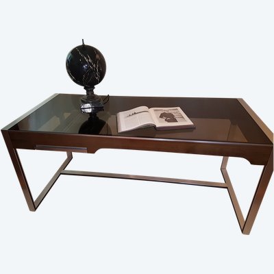 Glass - Aluminum and Rosewood Desk by Designer Philippe Morel-lab 1970