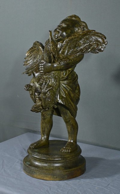 Important Bronze “The Child with the Rooster” after A. Cecioni – Late 19th century