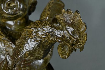 Important Bronze “The Child with the Rooster” after A. Cecioni – Late 19th century