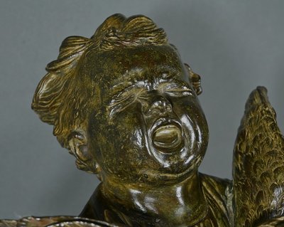 Important Bronze “The Child with the Rooster” after A. Cecioni – Late 19th century