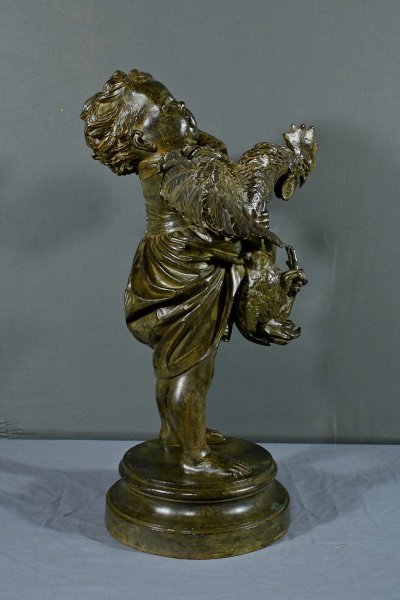 Important Bronze “The Child with the Rooster” after A. Cecioni – Late 19th century