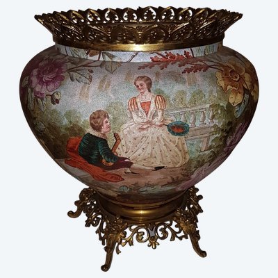 Important Ceramic and Gilt Bronze Cache Pot Cup from the Late 19th Century