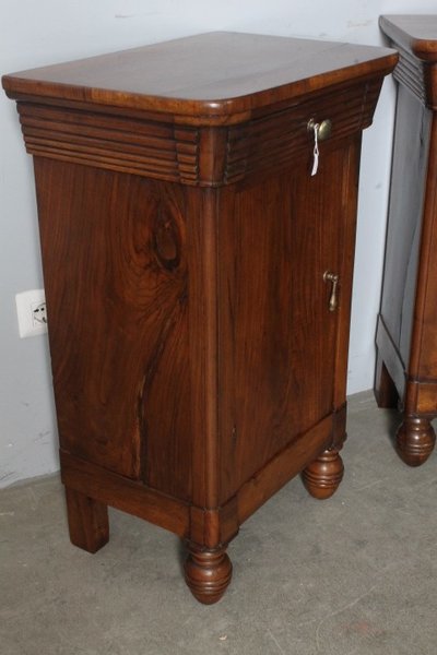 Antique pair of walnut bedside tables 1820 Milan. Carlo X. restored Size 49 x 34 h 80