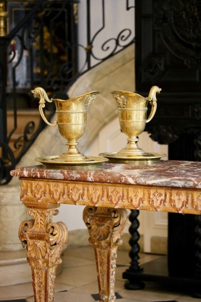 Pair of Polished Brass Ewers, Early 19th Century