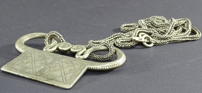 Vietnam or Laos, Hmong ethnic group, rare large ornate chain and silver padlock pendant.