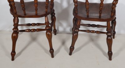 Pair of English Windsor Style Armchairs from the Victorian Era