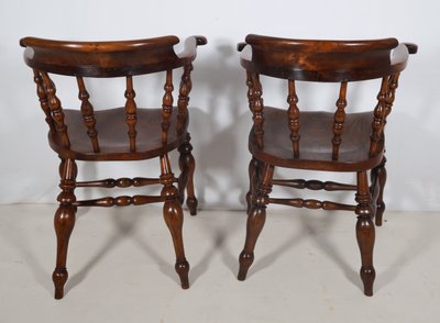 Pair of English Windsor Style Armchairs from the Victorian Era