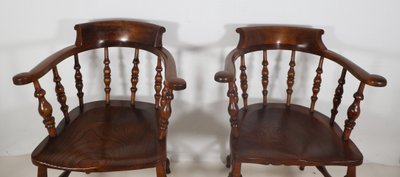 Pair of English Windsor Style Armchairs from the Victorian Era