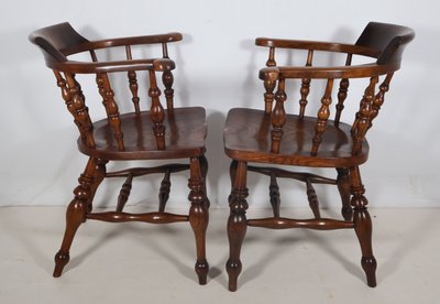 Pair of English Windsor Style Armchairs from the Victorian Era