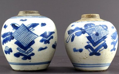 China, Qing Dynasty, 17th Century, Pair of Small Porcelain Ginger Powder Pots.