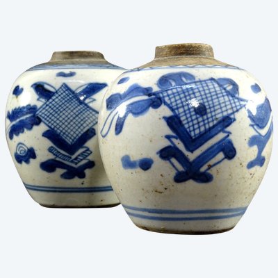 China, Qing Dynasty, 17th Century, Pair of Small Porcelain Ginger Powder Pots.