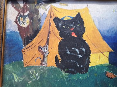 In the Spirit of Pierre Probst, Cats, pair of gouaches, 20th century.