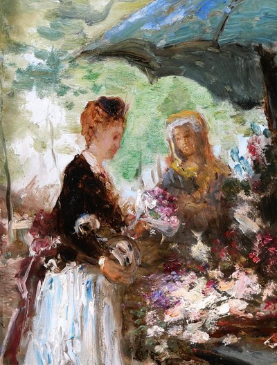 Hippolyte BOULENGER 1837-1874 Women with Flowers, painting, 1870, impressionism, Belgium