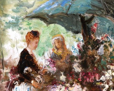 Hippolyte BOULENGER 1837-1874 Women with Flowers, painting, 1870, impressionism, Belgium