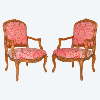 Pair of Louis XV style cabriolet armchairs