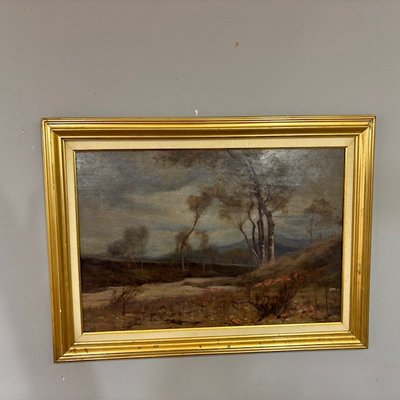 Ancient Painting Landscape Oil on board Alberto Cibrario 1910 Turin . Size 62