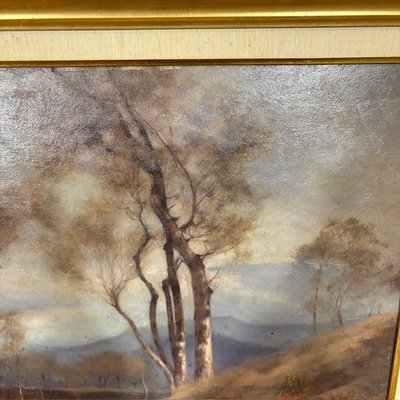 Ancient Painting Landscape Oil on board Alberto Cibrario 1910 Turin . Size 62