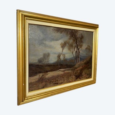 Ancient Painting Landscape Oil on board Alberto Cibrario 1910 Turin . Size 62