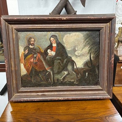 Antique oil painting Flight into Egypt XVII century Italian school. Size 36 x 26