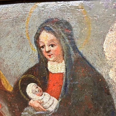 Antique oil painting Flight into Egypt XVII century Italian school. Size 36 x 26