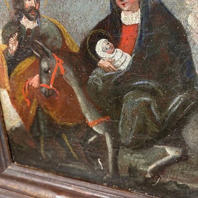 Antique oil painting Flight into Egypt XVII century Italian school. Size 36 x 26