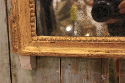 39 X 64 Cm Louis XVI Mirror, 18th Century Carved and Gilded Wood, Mercury Glass