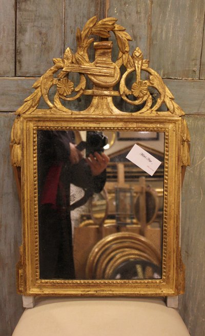 39 X 64 Cm Louis XVI Mirror, 18th Century Carved and Gilded Wood, Mercury Glass