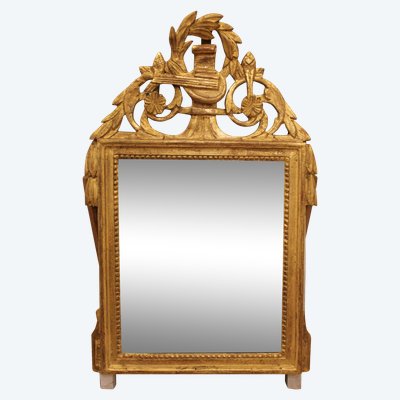 39 X 64 Cm Louis XVI Mirror, 18th Century Carved and Gilded Wood, Mercury Glass