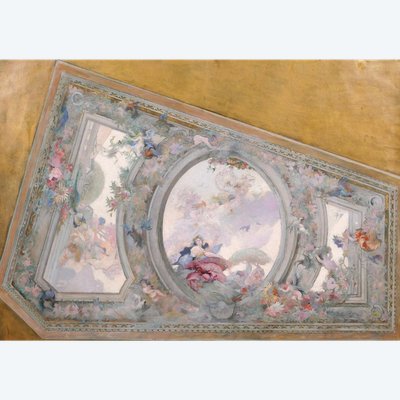 French school circa 1890-1900, Ceiling study for the Salon de Flore, painting