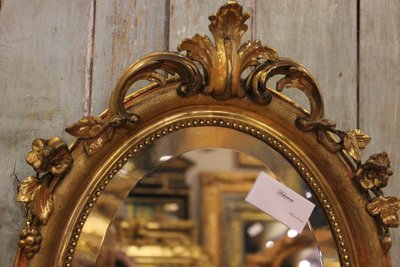 44 X 58 Cm Napoleon III Pearl Oval Mirror, Gold Leaf And Beveled Glass