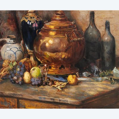 Bernard de Pooter 1883-1970 Still life with fruits and objects, painting, 1929, Belgium