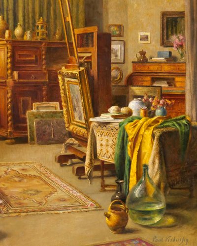 Paul Verdussen 1868-1944 The painter's studio, interior, painting, circa 1900, Belgium