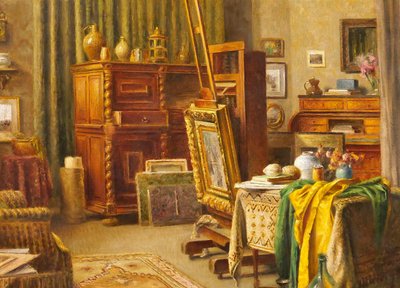 Paul Verdussen 1868-1944 The painter's studio, interior, painting, circa 1900, Belgium