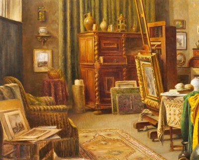 Paul Verdussen 1868-1944 The painter's studio, interior, painting, circa 1900, Belgium