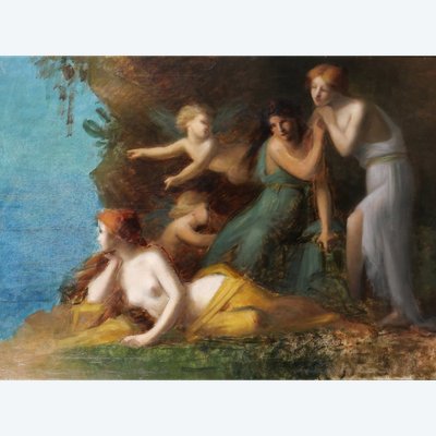 Jean-Jacques HENNER (circle of) 1829-1905 Women and cherubs, painting, Alsace