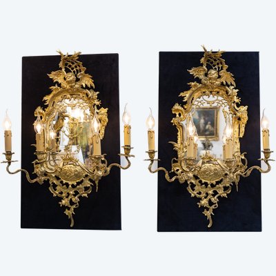 A pair of gilt bronze wall mirrors, late 19th century