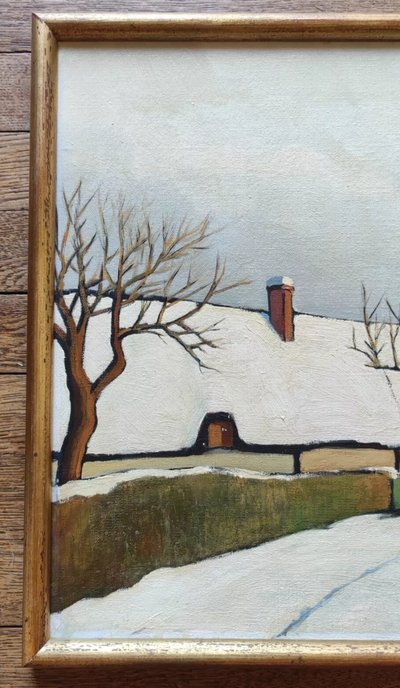 Old Painting Canvas Landscape Snow Jean Beaudoin