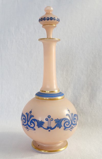 Baccarat: painted opaline liqueur carafe - paper label, circa 1880