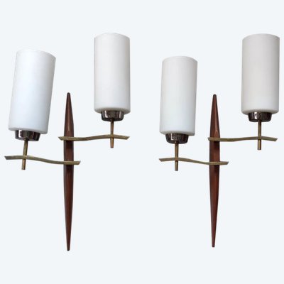 Large Pair of Modernist Wall Lights Lunel