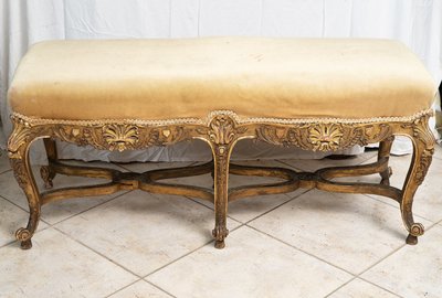 Antique Napoleon III Bench in Gilded and Carved Wood. France 19th Century.