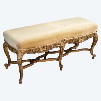 Antique Napoleon III Bench in Gilded and Carved Wood. France 19th Century.