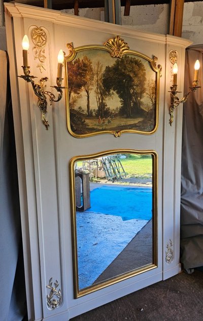 Trumeau De Boiserie - painting - mirror and 19th century light fixtures