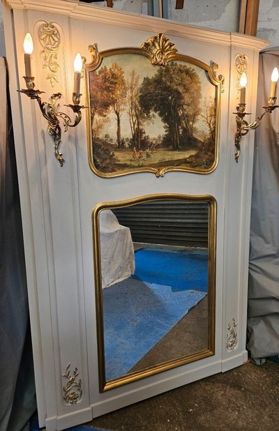 Trumeau De Boiserie - painting - mirror and 19th century light fixtures